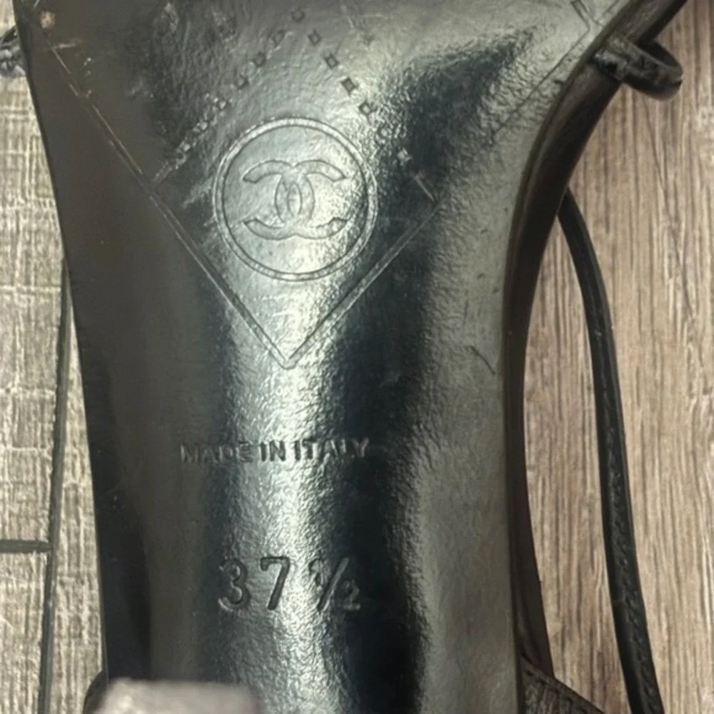 Chanel‎ Black Leather Strappy Heels Size 37.5